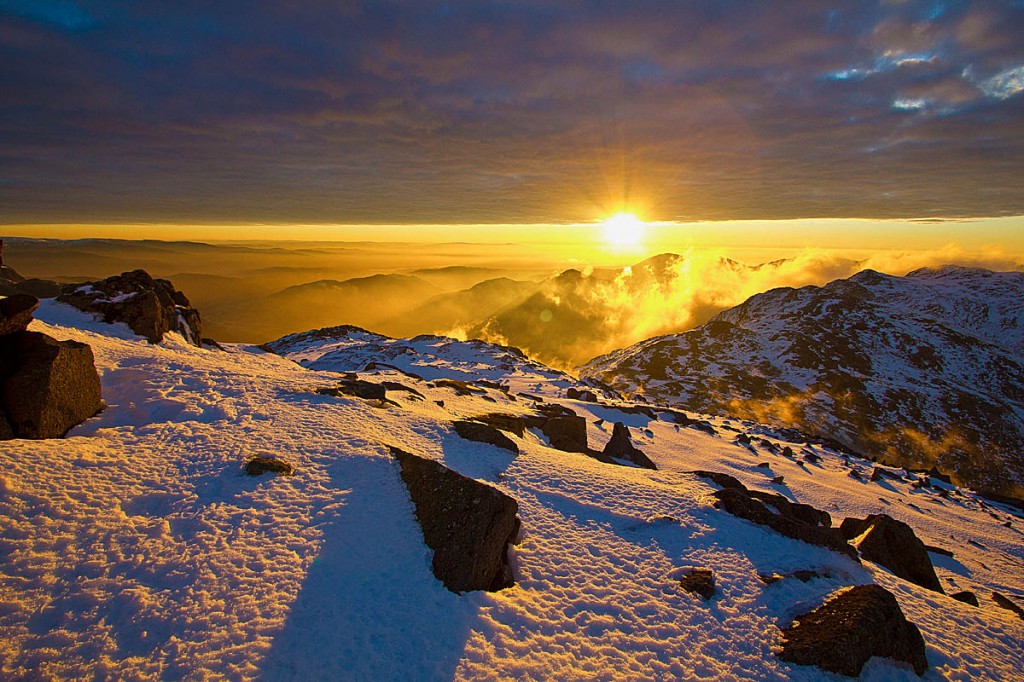 One of the photographs from the book, Winter Dawn from Bowfell. Photo: Terry Abraham