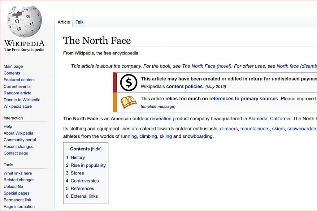 The campaign led Wikipedia to accuse The North Face of 'defacing public property' The campaign led Wikipedia to accuse The North Face of 'defacing public property'
