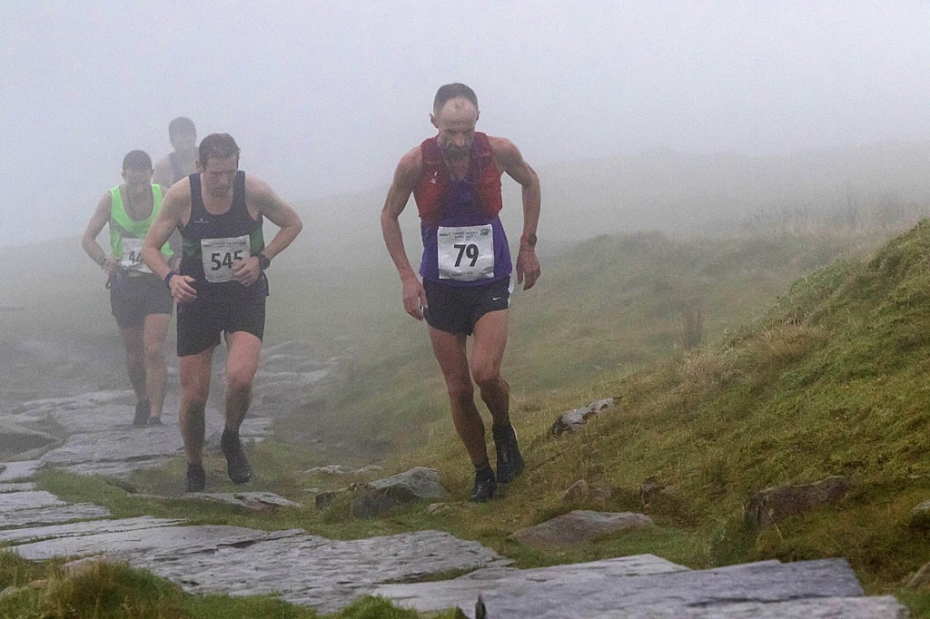 Bill Stewart heads a group on the ascent of Ingleborough in less than ideal conditions. Photo: Bob Smith/grough