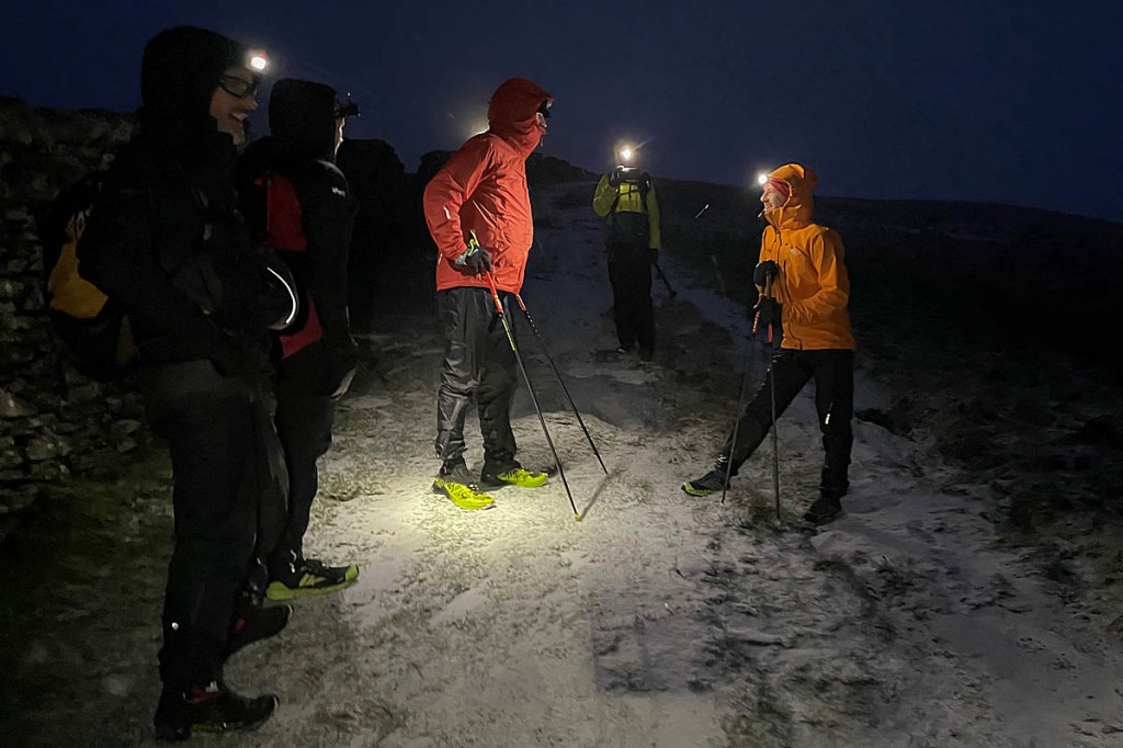 Tom Hollins meets James Gibson, right, on the fells during their runs. Photo: Brian Melia