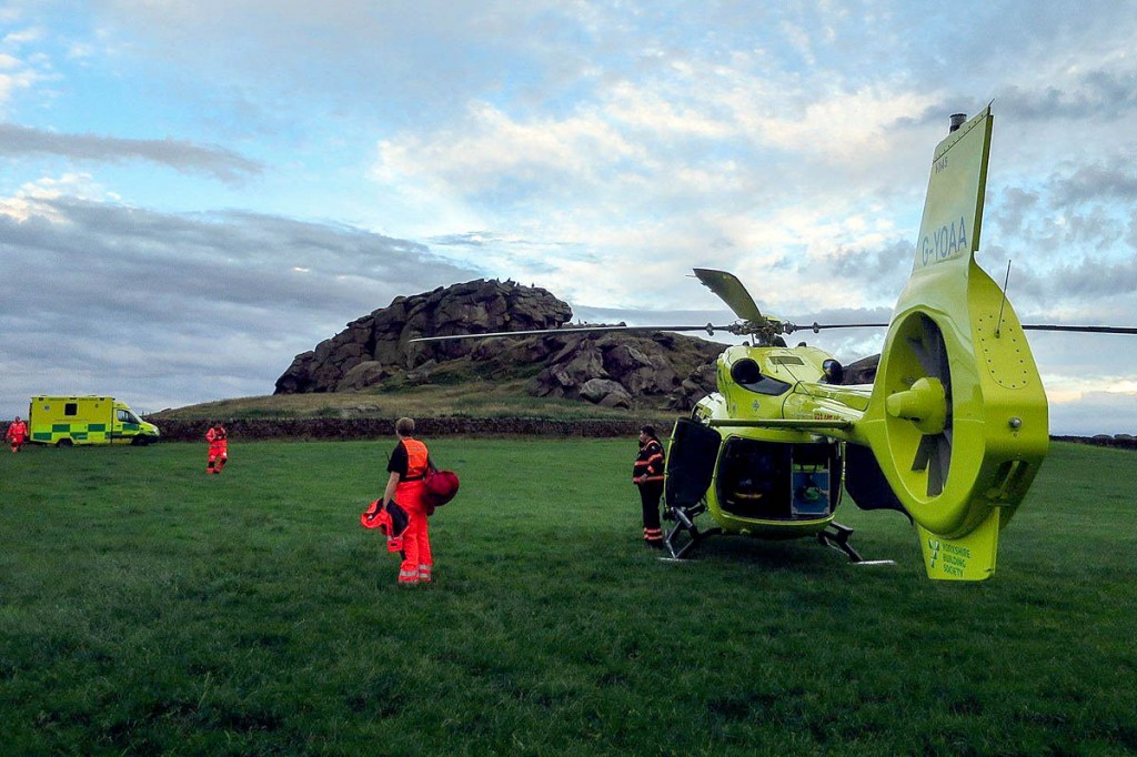 The rescue scene at Almscliff Crag. Photo: UWFRA The rescue scene at Almscliff Crag. Photo: UWFRA