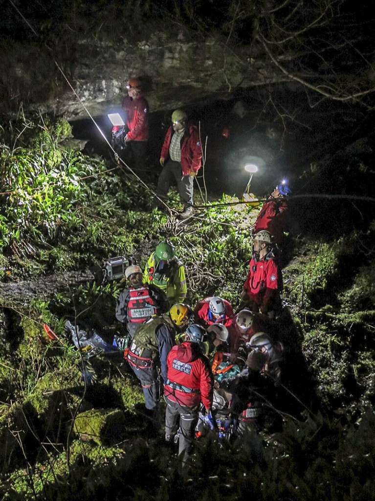 Rescuers at the scene in How Stean Gorge. Photo: Sara Spillett/UWFRA