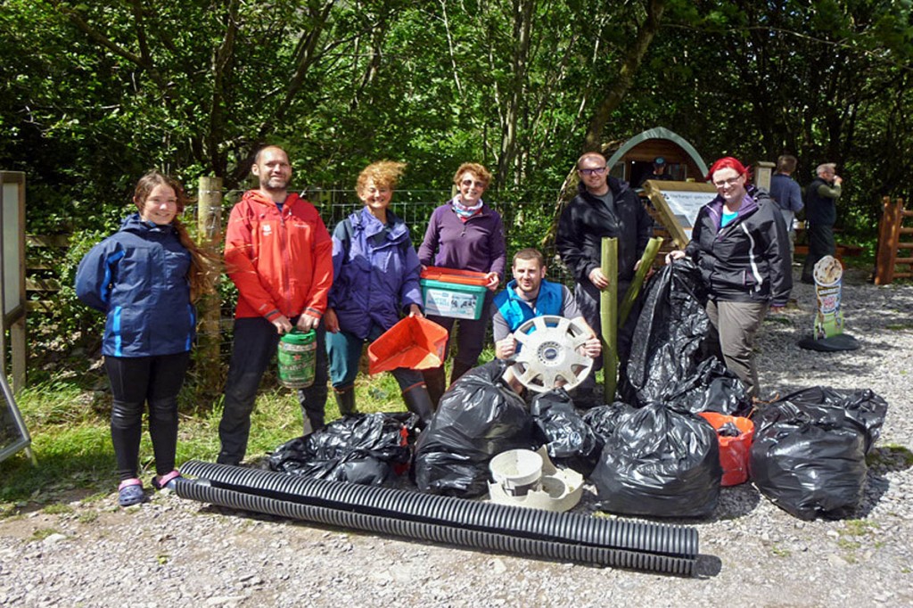 Volunteers with some of the rubbish collected from Wast Water by the canoe team
