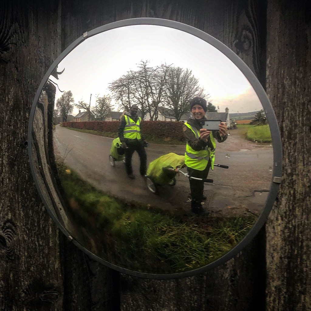 The adventurers during their sled-walk across Britain The adventurers during their sled-walk across Britain