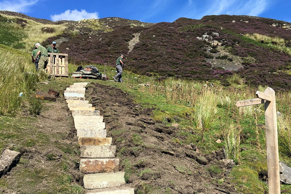 Work was carried out on the Swinner Gill section by 16 volunteers. Photo: Yorkshire Dales NPA
