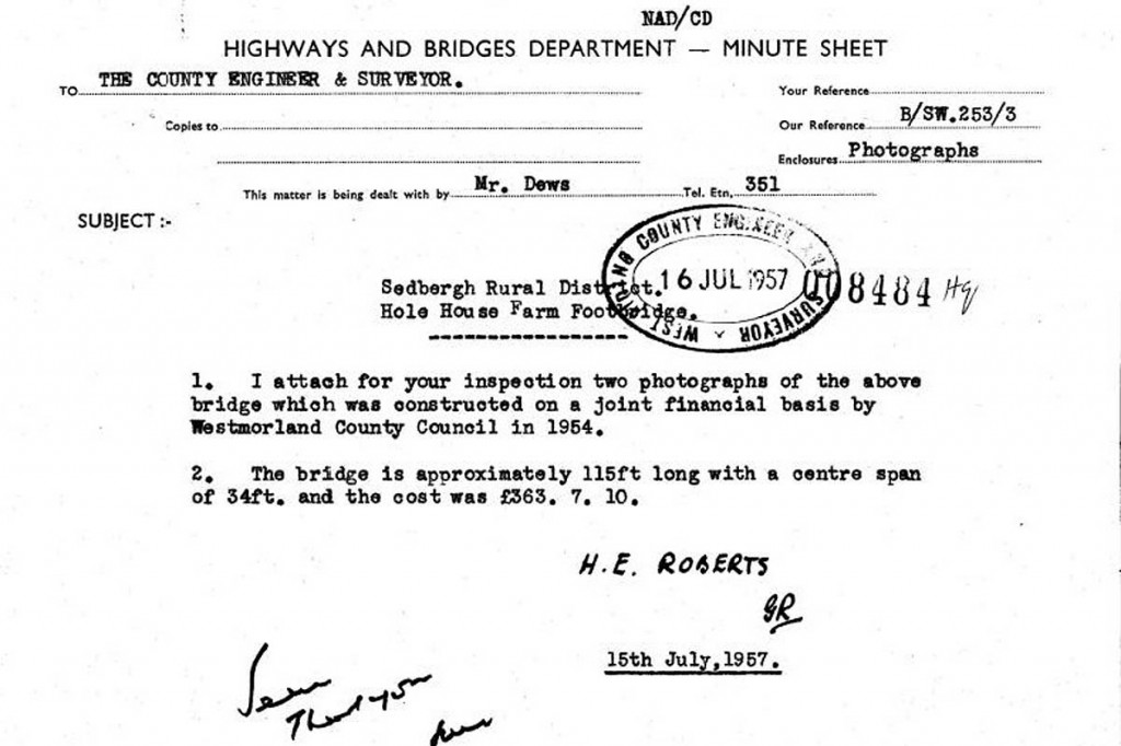 The bill for the bridge in 1957 was £363 The bill for the bridge in 1957 was £363