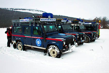 The team's modern Land Rover vehicles The team's modern Land Rover vehicles