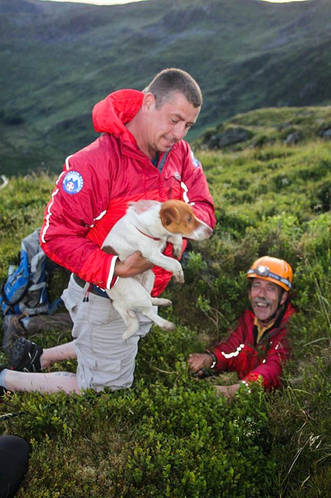 The jack russell was rescued unharmed from the shaft. Photo: Aberglaslyn MRT The jack russell was rescued unharmed from the shaft. Photo: Aberglaslyn MRT