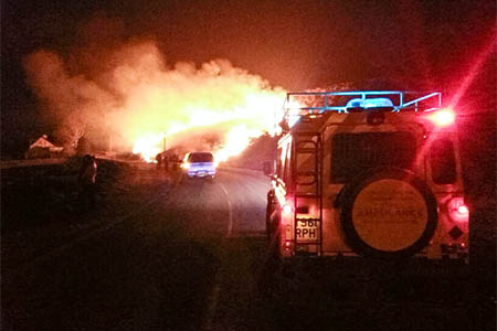 Rescuers at the fire scene. Photo: Aberglaslyn MRT Rescuers at the fire scene. Photo: Aberglaslyn MRT