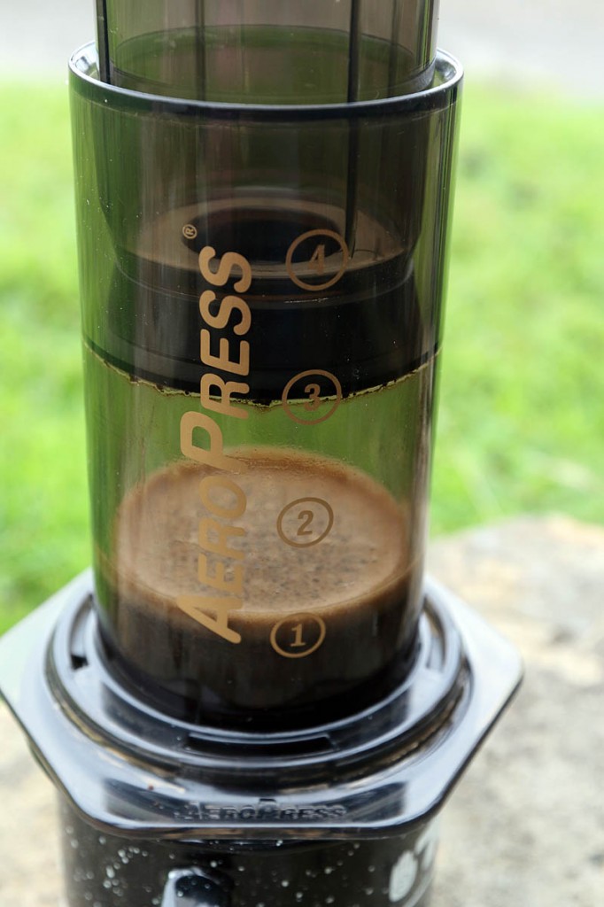 Pushing down the plunger forces the coffee through the filter Pushing down the plunger forces the coffee through the filter