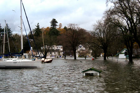Flooding at Ambleside: Windermere has grown bigger during the deluge. Photo: Garmin UK/Twitpic