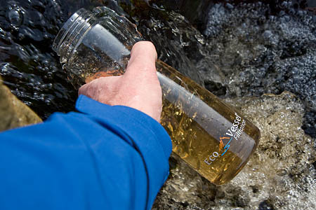 The bottle is filled with water from a Yorkshire Dales stream The bottle is filled with water from a Yorkshire Dales stream