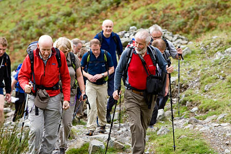 Sir Chris Bonington strides out with a group in the Lake District Sir Chris Bonington strides out with a group in the Lake District