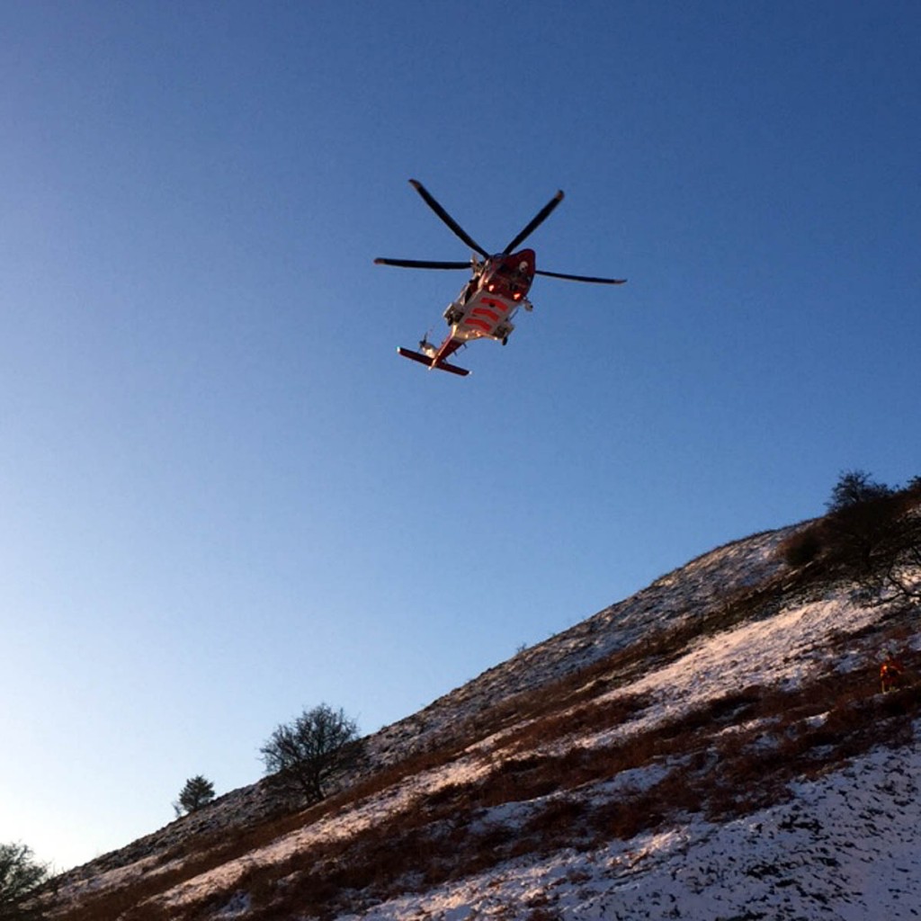 The St Athans Coastguard helicopter flew to the scene. Photo:  Brecon MRT