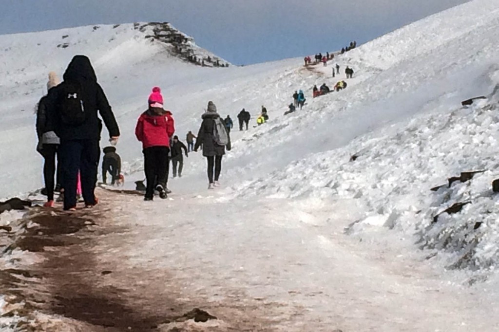The mountains in the Brecon Beacons have attracted numerous visitors during the half-term holiday. Photo: Brecom MRT