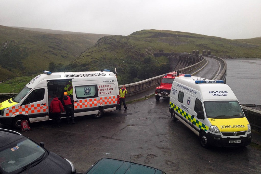 Rescuers at the scene at Claerwen Reservoir. Photo: Brecon MRT