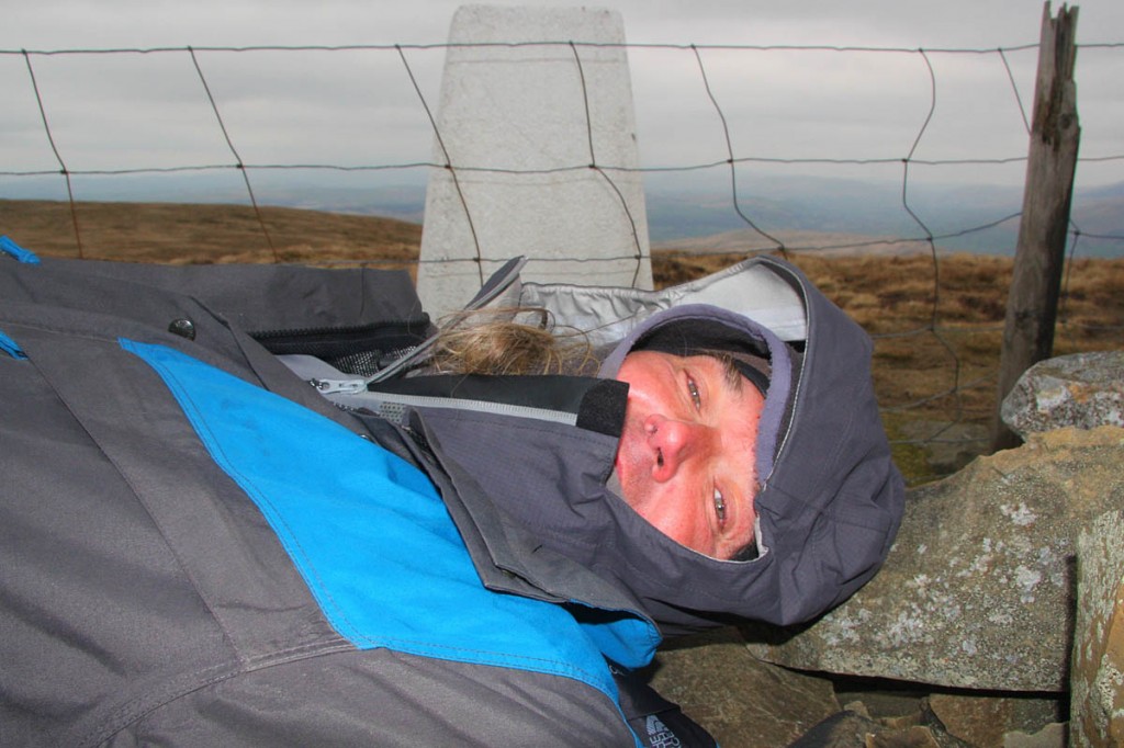 Myrddyn Phillips gets the horizontal view during the survey of Calf Top. Photo: Myrrdyn Phillips