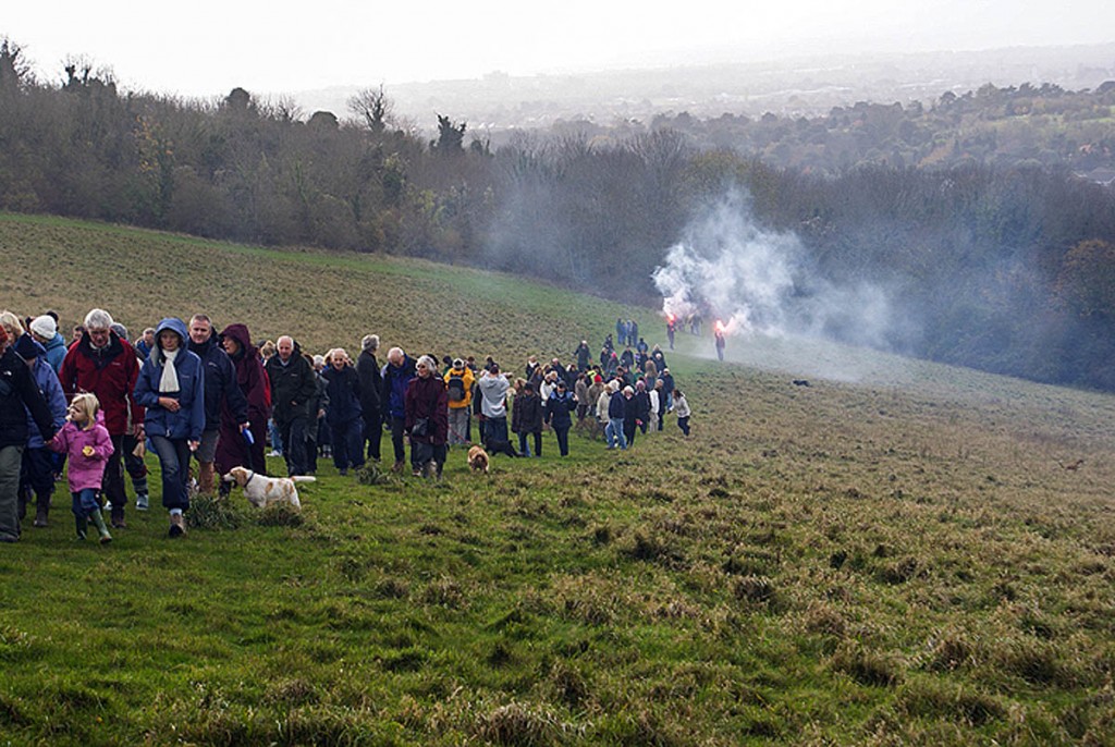 Campaigners take to the downs during the protest in November 2009