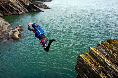 Coasteering involves jumping, climbing and swimming along the coast. Photo: Scott Harrison Photography CC-BY-SA-2.0 Coasteering involves jumping, climbing and swimming along the coast. Photo: Scott Harrison Photography CC-BY-SA-2.0