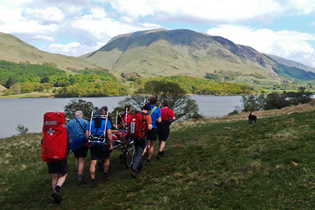 Cockermouth Mountain Rescue Team stretcher the walker from the site. Photo: Cockermouth MRT Cockermouth Mountain Rescue Team stretcher the walker from the site. Photo: Cockermouth MRT