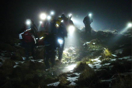The walker is stretchered from Pillar. Photo: Cockermouth MRT The walker is stretchered from Pillar. Photo: Cockermouth MRT