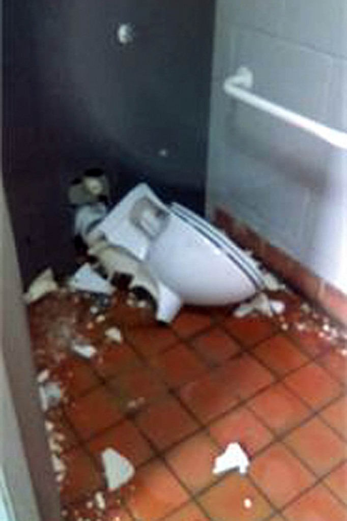 The vandalised toilet. Photo: Derbyshire Constabulary The vandalised toilet. Photo: Derbyshire Constabulary