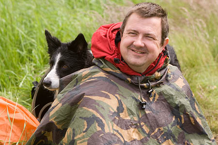 Dogsbody Peter Stott with one of the Sarda dogs in the North York Moors Dogsbody Peter Stott with one of the Sarda dogs in the North York Moors
