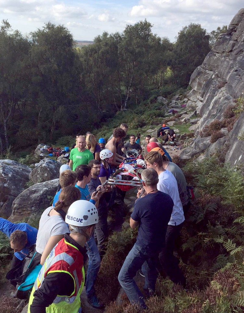 Edale rescuers at the scene at Birchen Edge. Photo: Edale MRT Edale rescuers at the scene at Birchen Edge. Photo: Edale MRT