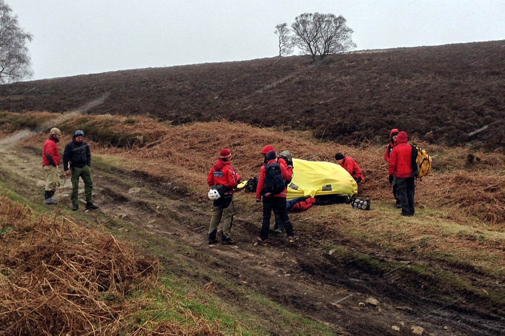 Rescuers at the scene on Houndkirk Moor. Photo: Edale MRT