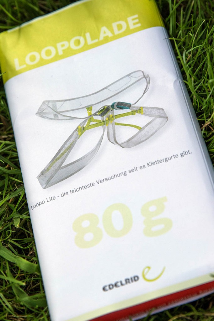 This bar of chocolate actually weighs more than Edelrid's super lightweight harness. Photo: Bob Smith/grough This bar of chocolate actually weighs more than Edelrid's super lightweight harness. Photo: Bob Smith/grough