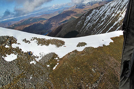 The view of the rescue scene on Sgùrr Dhomhnuill from the Royal Navy Sea King. Photo: Royal Navy The view of the rescue scene on Sgùrr Dhomhnuill from the Royal Navy Sea King. Photo: Royal Navy