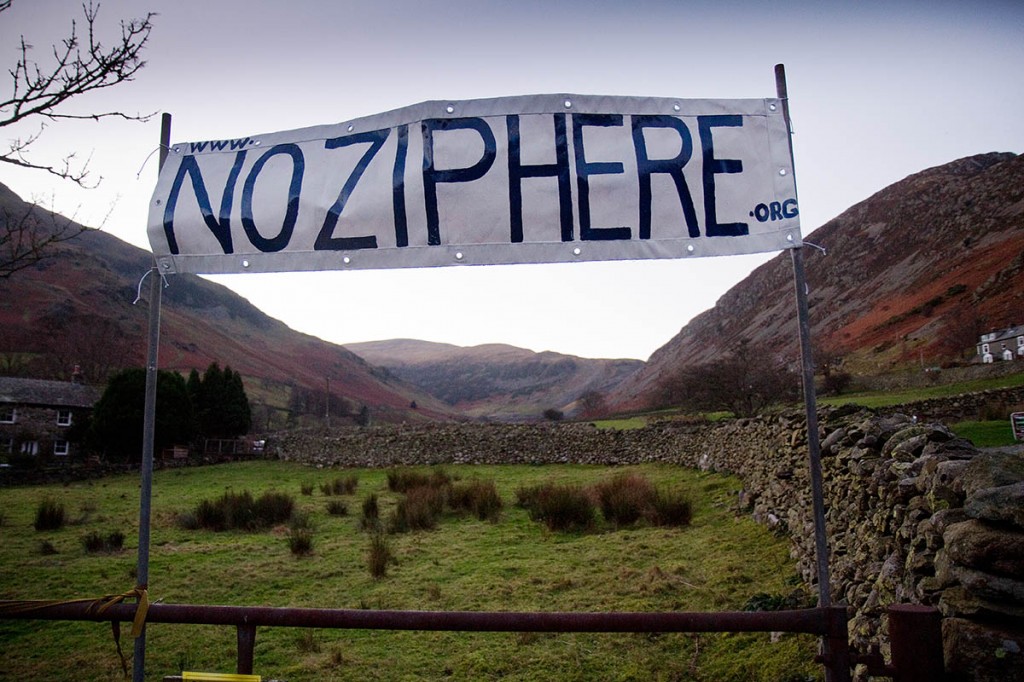 A sign near Rattlebeck Bridge opposing the zipwire plans