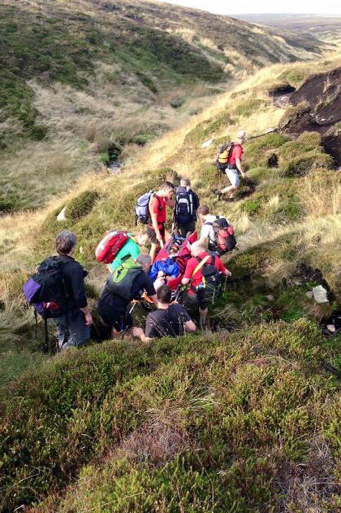 Rescuers at the site on Bleaklow. Photo: Glossop MRT Rescuers at the site on Bleaklow. Photo: Glossop MRT