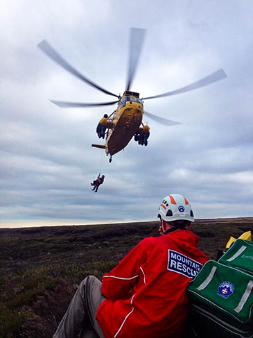The RAF Sea King in action at the rescue site on Bleaklow. Photo: Glossop MRT The RAF Sea King in action at the rescue site on Bleaklow. Photo: Glossop MRT