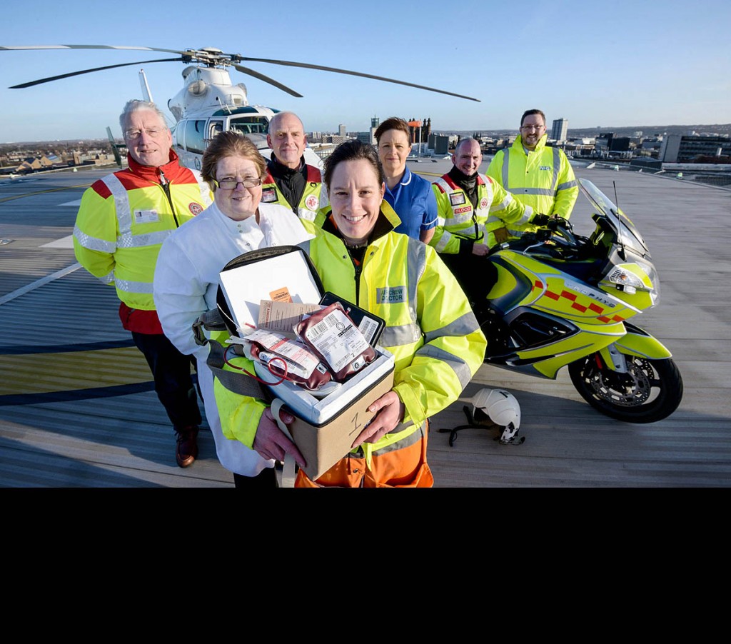 From left: Bill Bertham, chairman of Cumbria Blood Bikes, Yvonne Scott, head of transfusions at Newcastle Hospitals, Peter Robertson, chairman of Northumbria Blood Bikes, Sara Avery, transfusion practitioner at Newcastle Hospitals, Sean Storey, hospital liaison at Northumbria Blood Bikes, David Malone, transport and travel advisor at Newcastle Hospitals, on the roof of the Royal Victoria Infirmary, Newcastle. Photo: Will Walker From left: Bill Bertham, chairman of Cumbria Blood Bikes, Yvonne Scott, head of transfusions at Newcastle Hospitals, Peter Robertson, chairman of Northumbria Blood Bikes, Sara Avery, transfusion practitioner at Newcastle Hospitals, Sean Storey, hospital liaison at Northumbria Blood Bikes, David Malone, transport and travel advisor at Newcastle Hospitals, on the roof of the Royal Victoria Infirmary, Newcastle. Photo: Will Walker