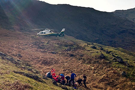 Rescuers and the Great North Air Ambulance helicopter at the scene. Photo: GNAAS Rescuers and the Great North Air Ambulance helicopter at the scene. Photo: GNAAS