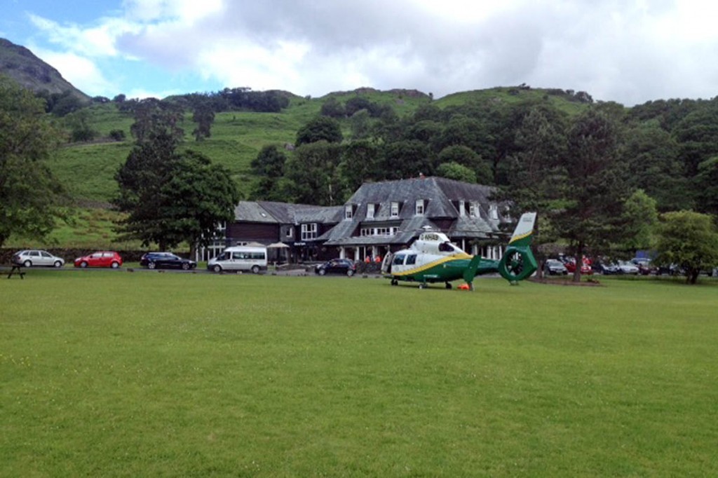 The air ambulance at the scene at Seatoller. Photo: GNAAS The air ambulance at the scene at Seatoller. Photo: GNAAS