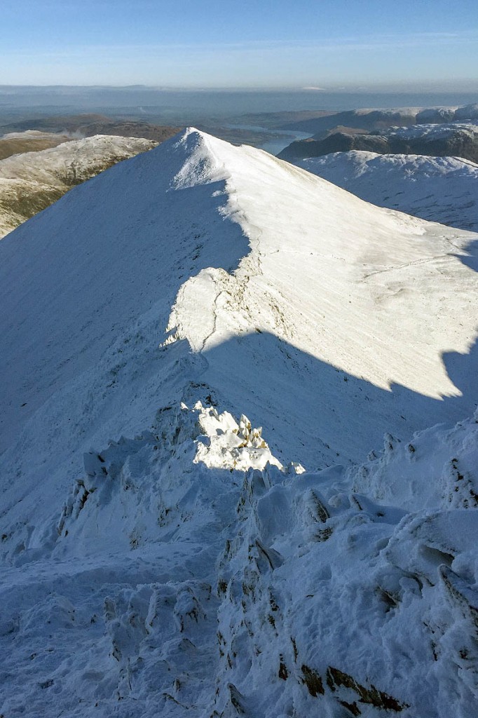 Ice-axe and crampons are essential on Striding Edge. Photo: Mike Blakey Ice-axe and crampons are essential on Striding Edge. Photo: Mike Blakey