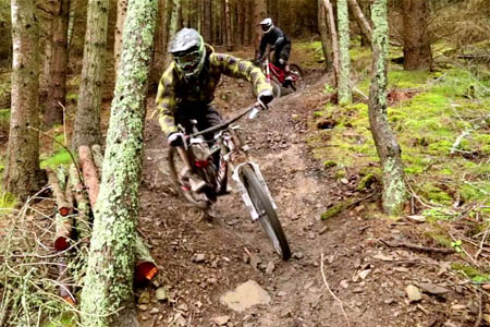 The video follows local riders through the forest The video follows local riders through the forest