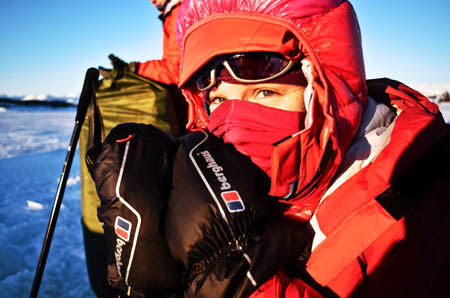 Karen Darke keeps warm during her Norwegian testing Karen Darke keeps warm during her Norwegian testing
