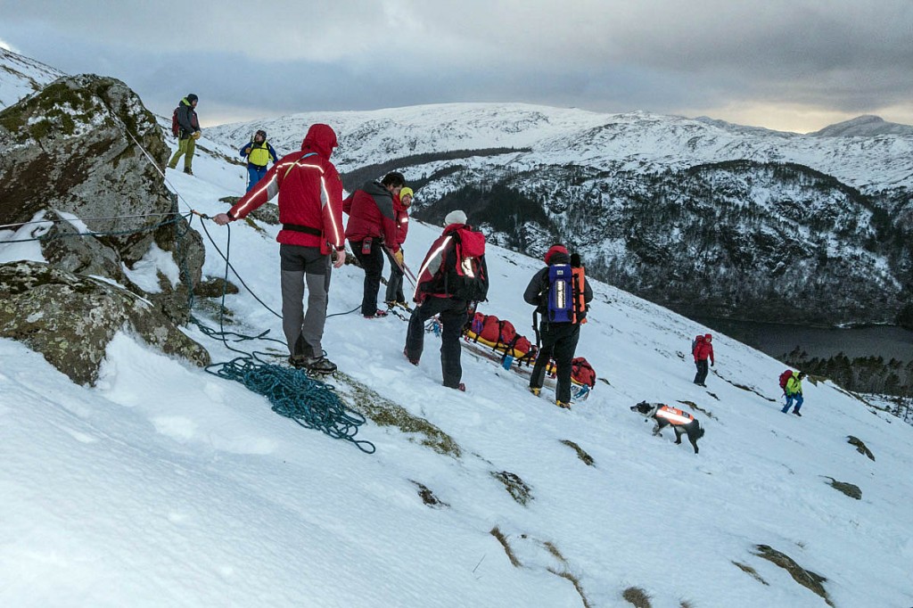The injured walker is stretchered down the hillside. Photo: Keswick MRT