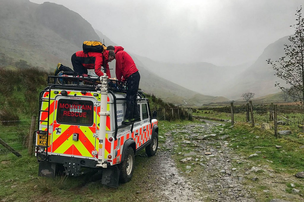 One of the mountain rescue vehicles in the Seathwaite valley during the incident. Photo: Keswick MRT