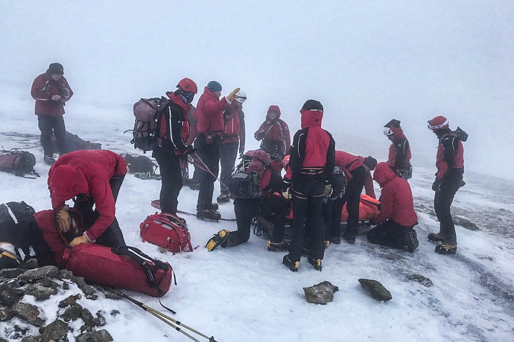 Rescuers at the scene of the man's slip. Photo: Keswick MRT Rescuers at the scene of the man's slip. Photo: Keswick MRT