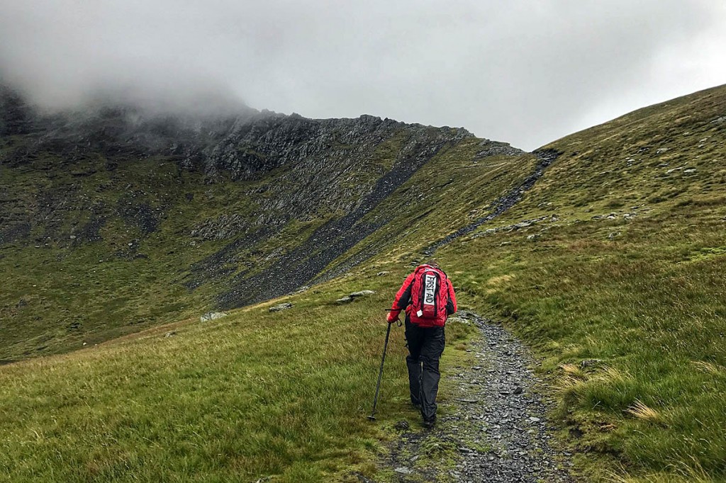 A rescue team member heads for Sharp Edge during the callout. Photo: Keswick MRT
