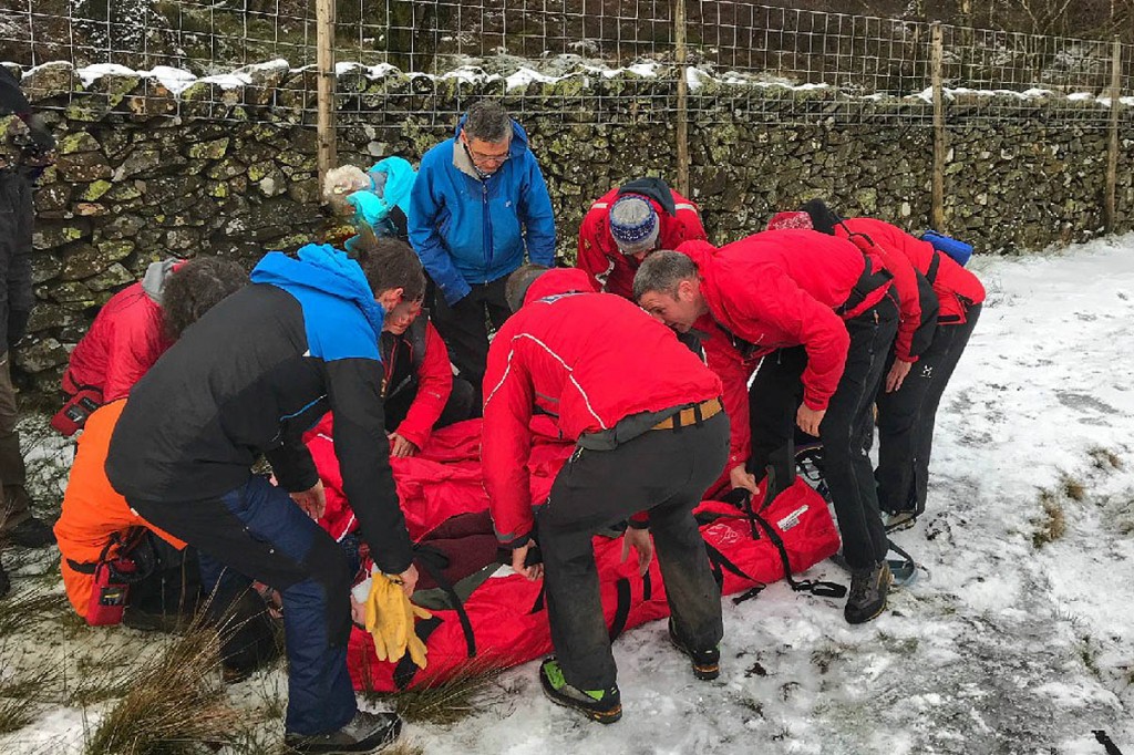 Rescuers at the scene of the incident on Walla Crag. Photo: Keswick MRT