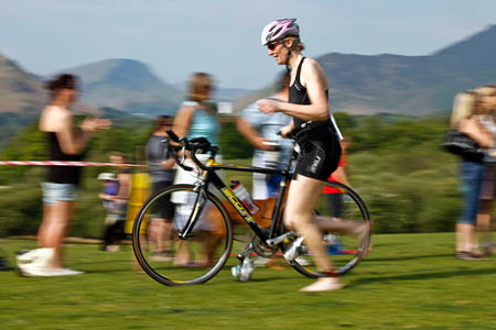 A competitor at a transition point in this year's Keswick Mountain Festival triathlon. Photo: Dougie Cunningham A competitor at a transition point in this year's Keswick Mountain Festival triathlon. Photo: Dougie Cunningham