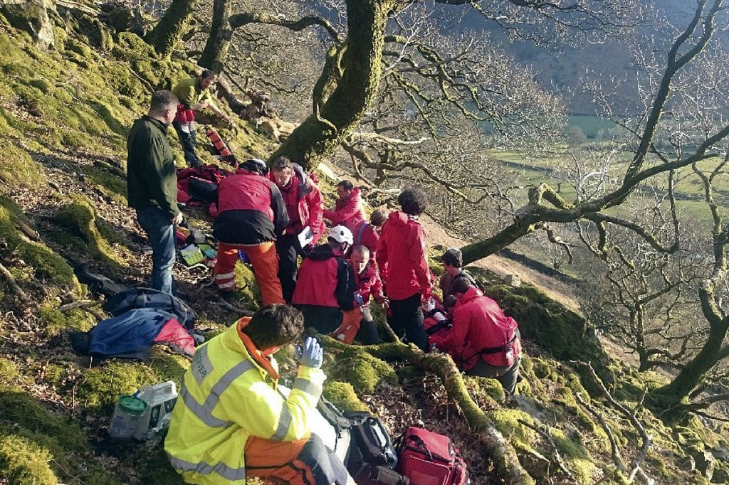 Rescuers at the scene above Stonethwaite. Photo: Keswick MRT Rescuers at the scene above Stonethwaite. Photo: Keswick MRT