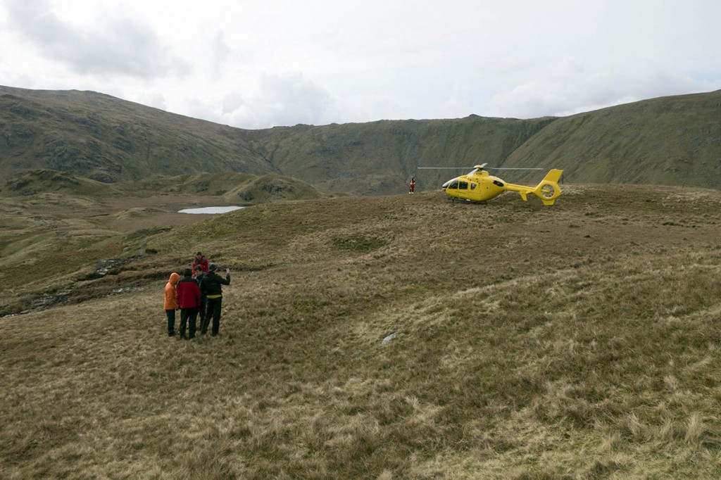 The air ambulance at the rescue scene on Greenup Edge. Photo: Keswick MRT