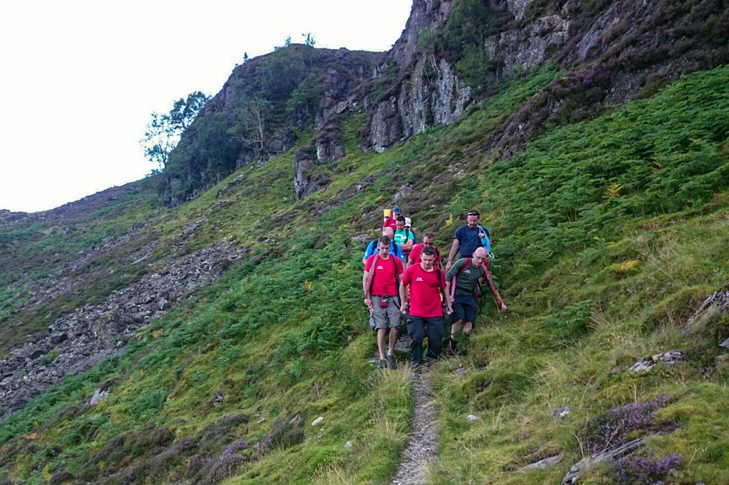 Rescuers stretcher the boy from High Spy. Photo: Keswick MRT