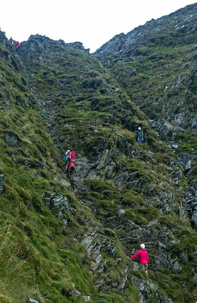 Keswick team members in the gully during the rescue on Sharp Edge. Photo: Keswick MRT